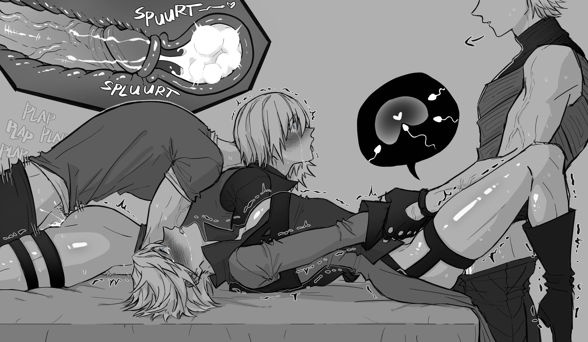 breeding, crying, cum in uterus, dante (devil may cry), devil may cry, devil may cry (series), drooling, female, impregnation, incest, nero (devil may cry), pichuuuchan, pussy, rule 63, vaginal penetration, vergil (devil may cry)