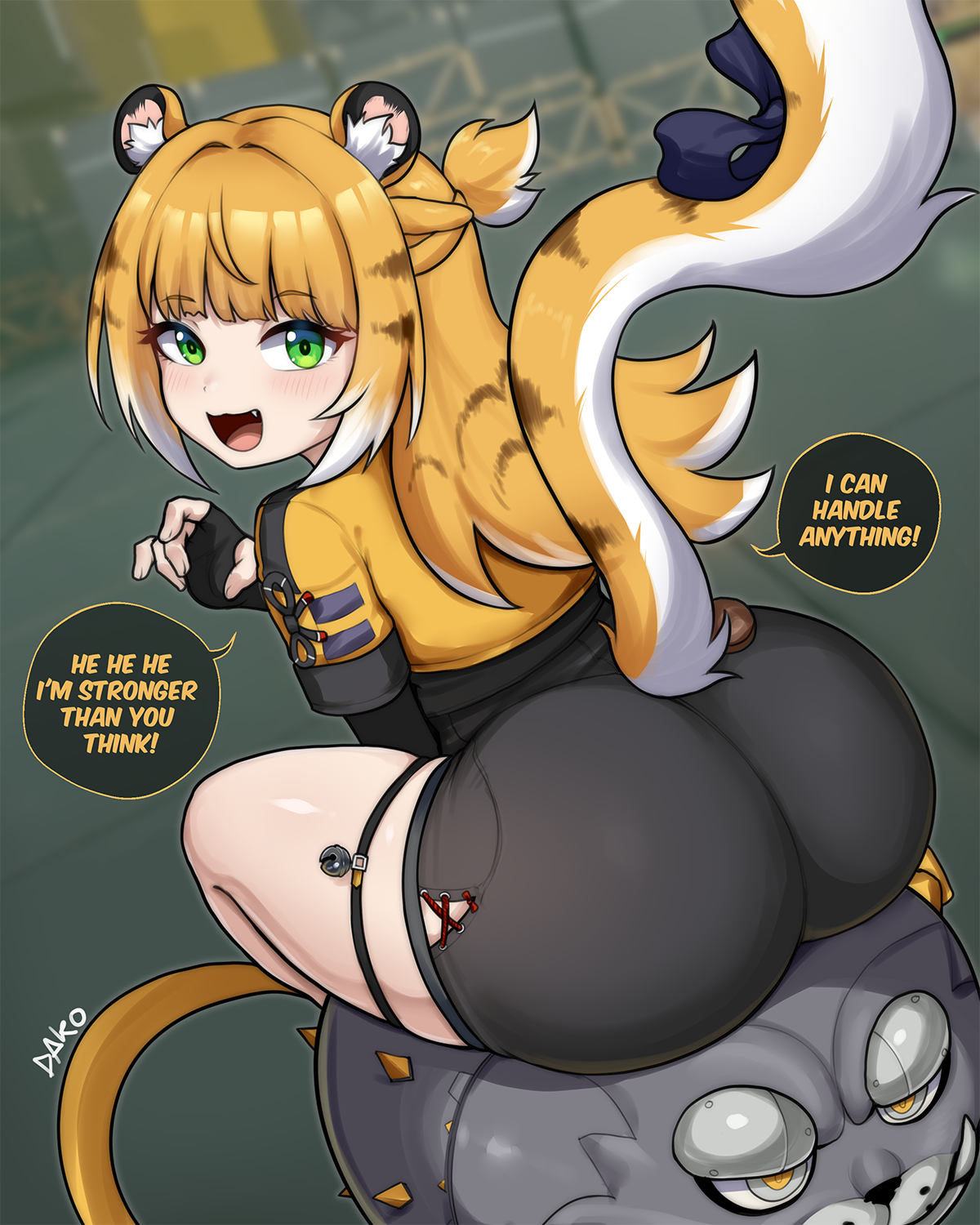 1girls, ass, ass focus, dako, dako (dakosito), dakosito, female, from behind, green eyes, hu wei, ju fufu, ju fufu (zenless zone zero), kemono, tagme, yellow hair, zenless zone zero