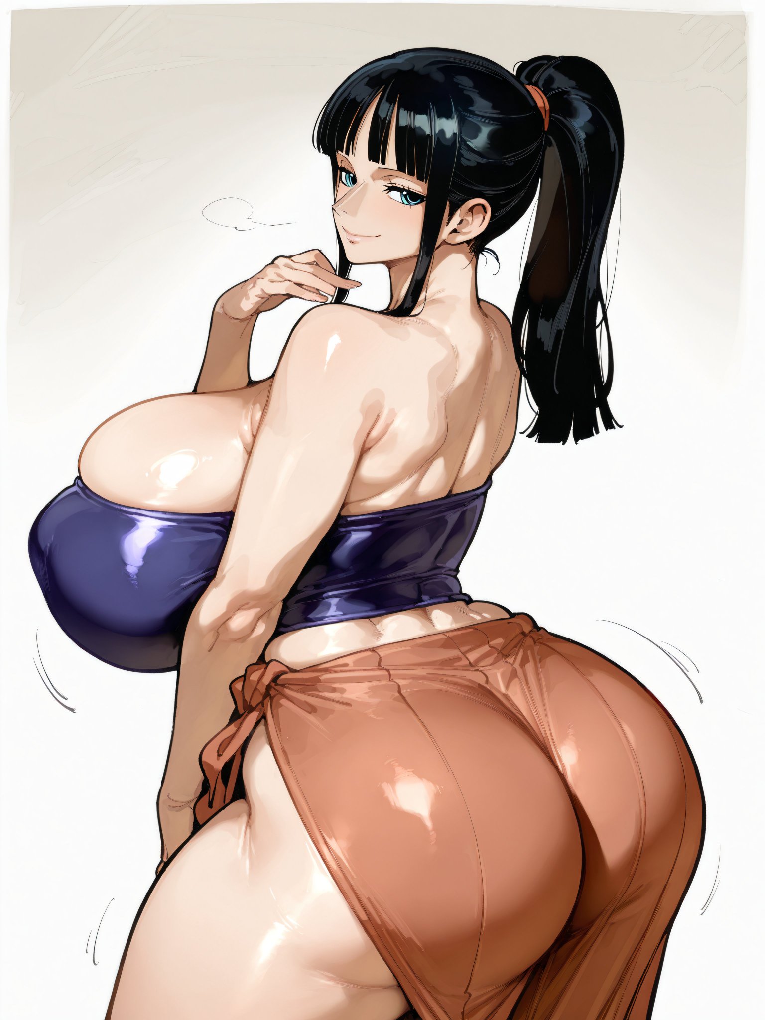 1girls, ai generated, ass, ass focus, back view, backboob, bare thighs, big ass, big butt, black hair, blue eyes, breasts, fat ass, female, female only, gigantic ass, gigantic breasts, huge ass, huge breasts, huge thighs, light skin, light-skinned female, looking back, massive ass, massive breasts, mature female, nico robin, oatmealdood, oiled body, oiled skin, one piece, ponytail, shounen jump, smiling, solo, solo female, squatting, sweat, sweatdrop, thick body, thick female, thick thighs, thighs, topless, voluptuous, voluptuous female