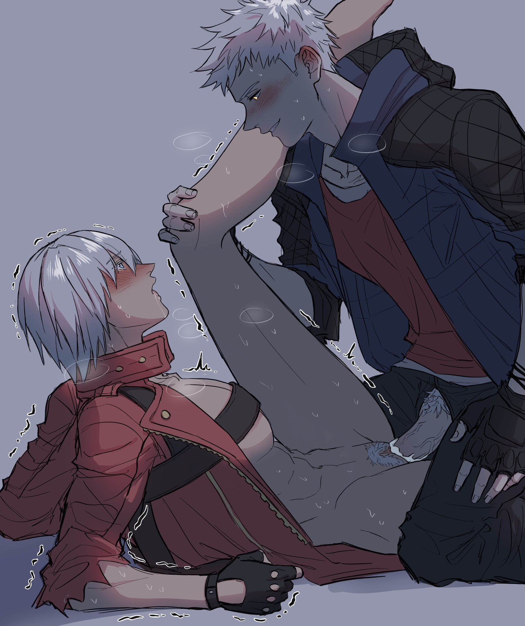blush, cum in pussy, cuntboy, cuntboy/male, dante (devil may cry), devil may cry, devil may cry (series), drooling, incest, intersex, male, nero (devil may cry), pichuuuchan, pussy, sweat, vaginal penetration, yaoi