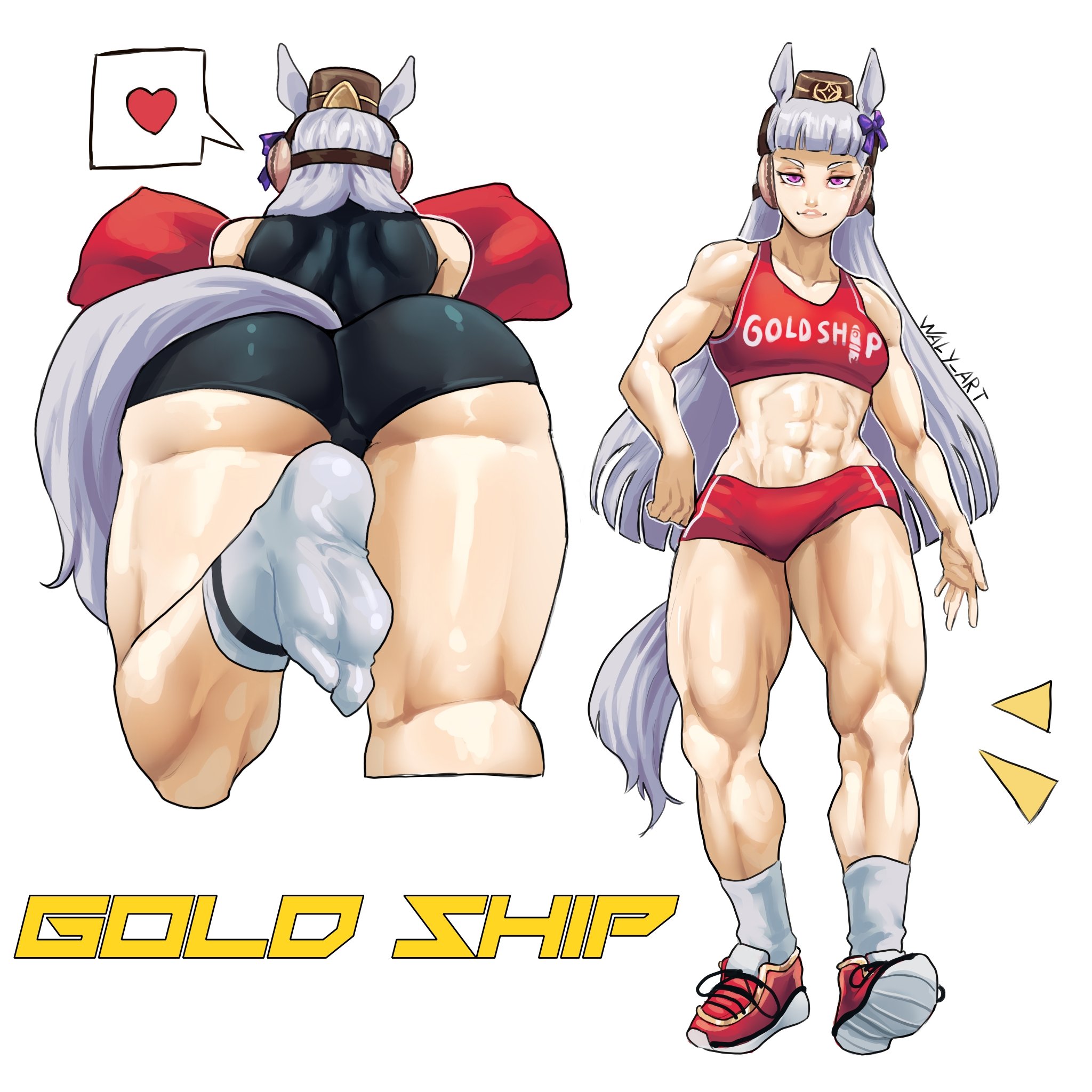 1girls, abs, animal ears, ass, breasts, clothed, el wallyxd, female, gold ship (umamusume), gym uniform, hair, horse, horse ears, horse girl, horse tail, long hair, muscular, muscular female, solo, strong female, umamusume, waly xox