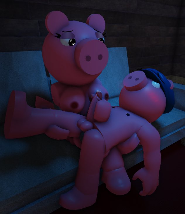 3d, animal only, blush, breasts, brother, cap, duo, eyebrows, eyelashes, female, georgie (piggy), handjob, heart eyes, incest, nikkipickle, nude, penny (piggy), pig, piggy (game), precum, sister