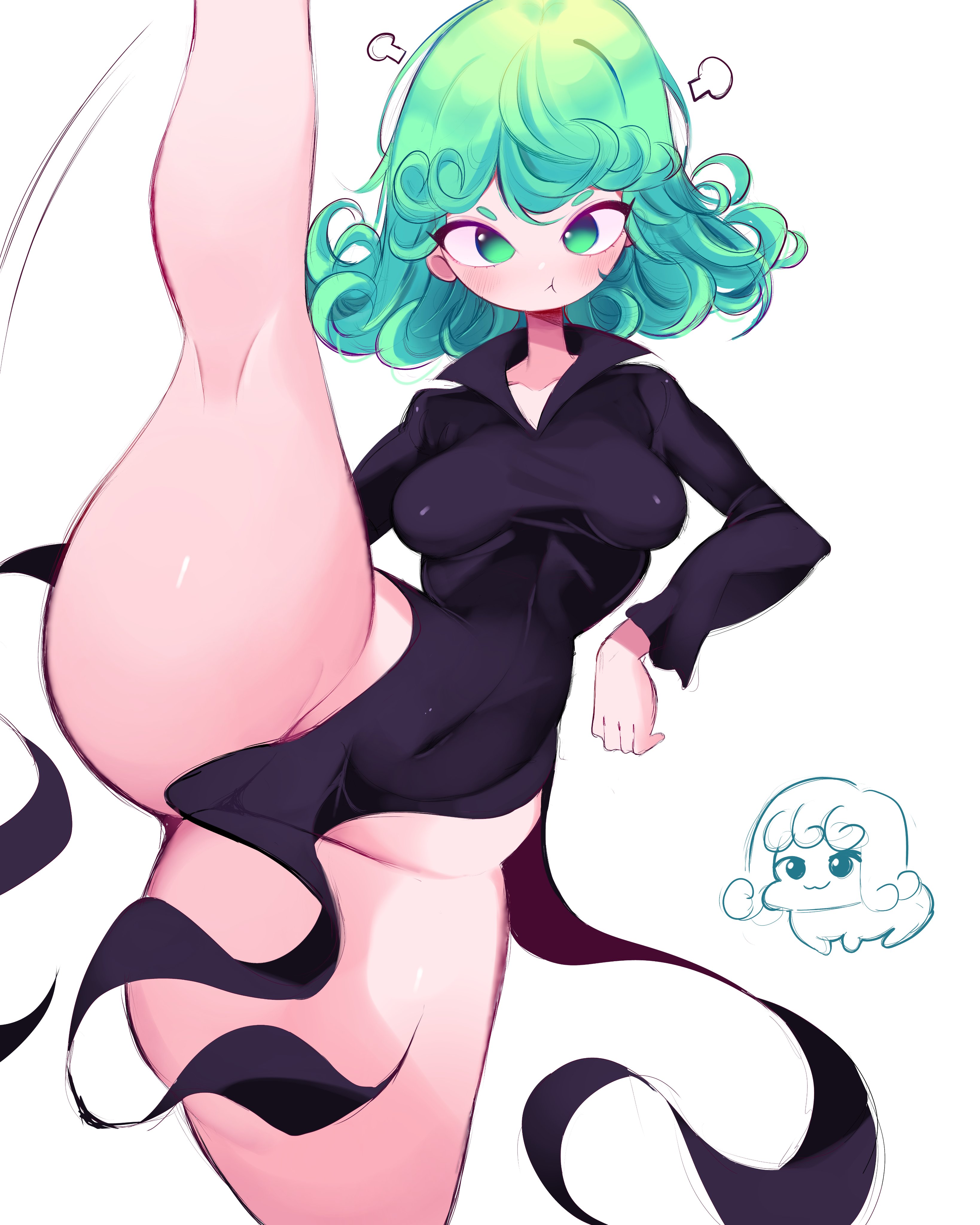 1girls, breasts, dress, female, female focus, female only, green eyes, green hair, light skin, light-skinned female, looking at viewer, medium breasts, one-punch man, reinsleif, rox hoxten, solo, tatsumaki, thick thighs, thighs, wide hips