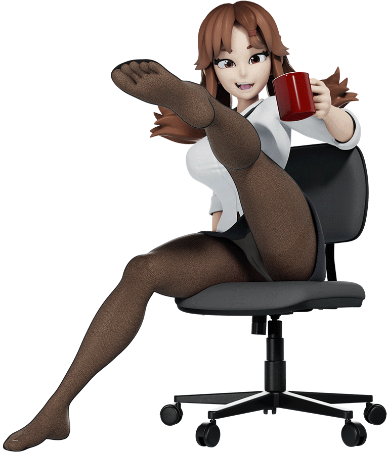 3d, ada (amarilloarts), amarilloarts, animated, artist request, brown hair, female, foot fetish, fully clothed, mug, oc, pussy, pussy peek, seductive, seductive look, seductive smile, simple background, source request, suggestive, tagme