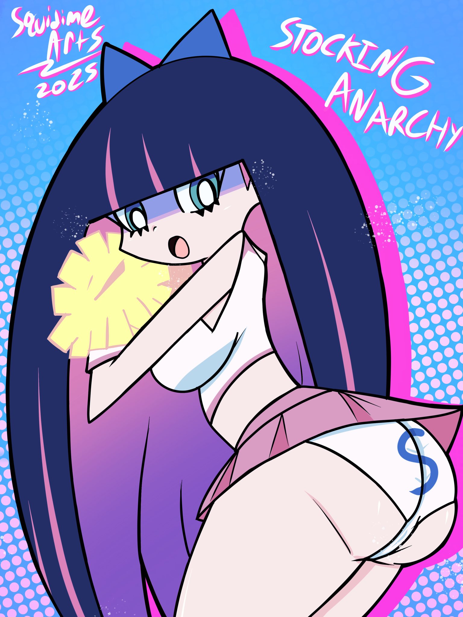 ass, ass focus, panties, panty & stocking with garterbelt, print panties, squidime, stocking anarchy, tagme, white panties