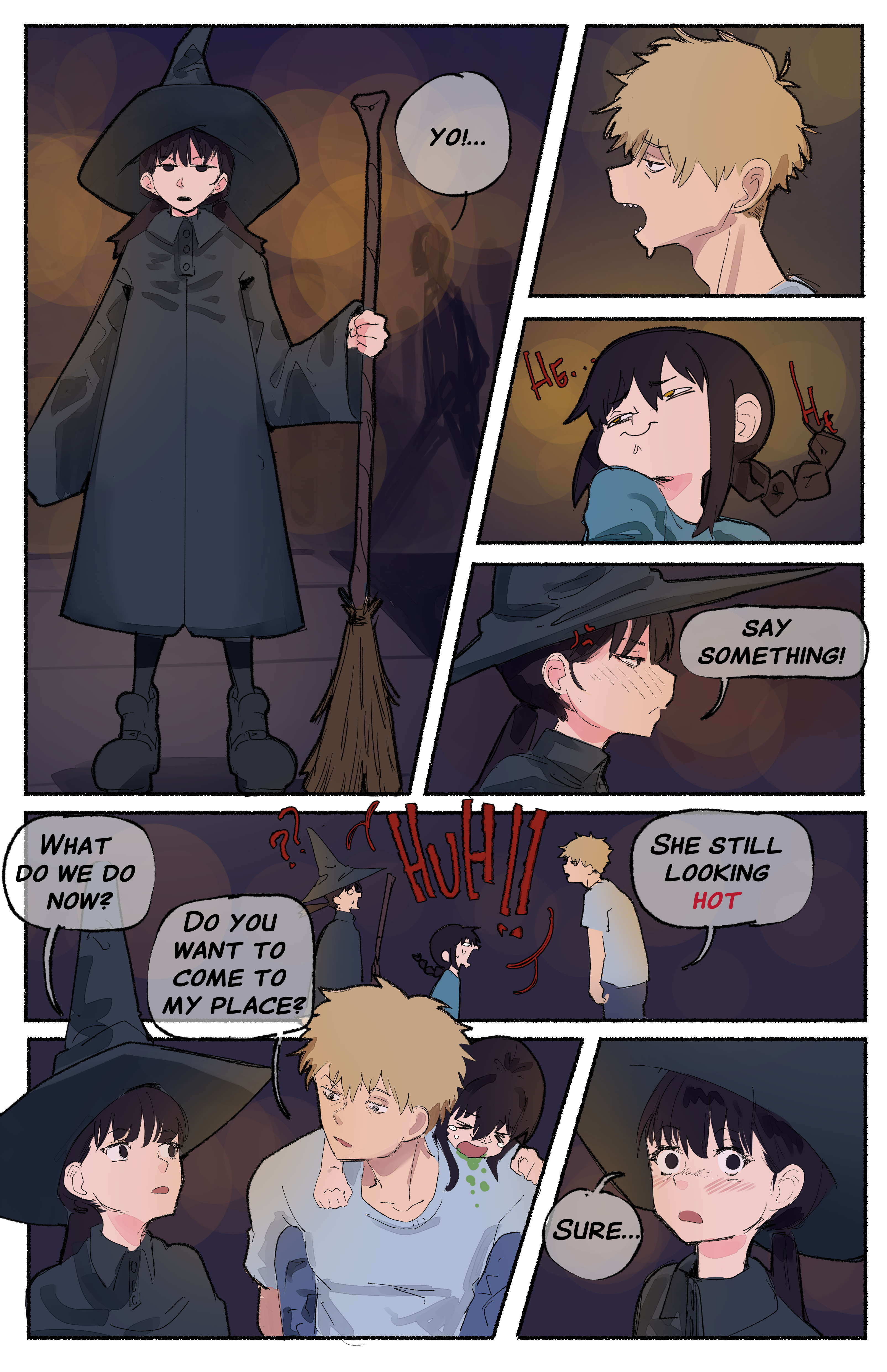 alternate version available, chainsaw man, comic, comic page, denji (chainsaw man), female, halloween, highschool, imp, minecraft, mitaka asa, nhomadd, tagme