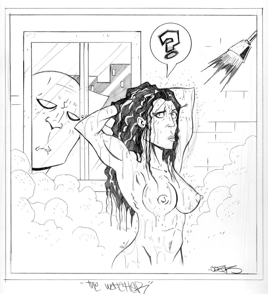 1boy 1girls artist_request marvel she-hulk shower straight_hair tagme the_watcher uatu