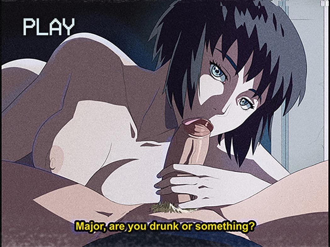 1990s_(style) 1boy 1girls areolae batou black_hair blowjob blue_eyes breasts dirtyero_(artist) erection fake_screenshot fellatio female female_focus ghost_in_the_shell kusanagi_motoko large_breasts looking_at_viewer male nipples nude nude_female oral penis pov pubic_hair retro_artstyle short_hair solo_focus straight straight_hair subtitled text uncensored vhs_artifacts vhs_filter