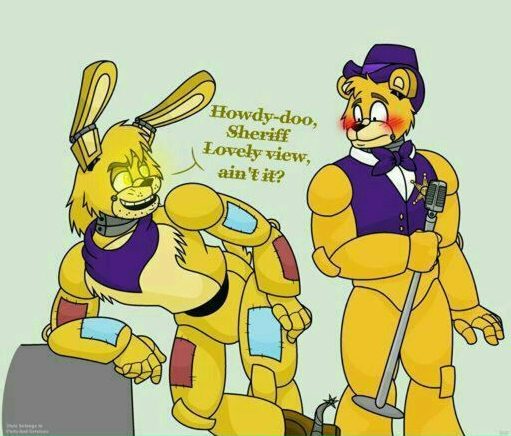 2boys armpits biceps blush bulge buns-n-spurs chest_tuft cowboy_hat felinesyndr0me five_nights_at_freddy's fredbear_(fnaf) gay male male_only rabbit russell_rabbitt smile smirk yellow_fur