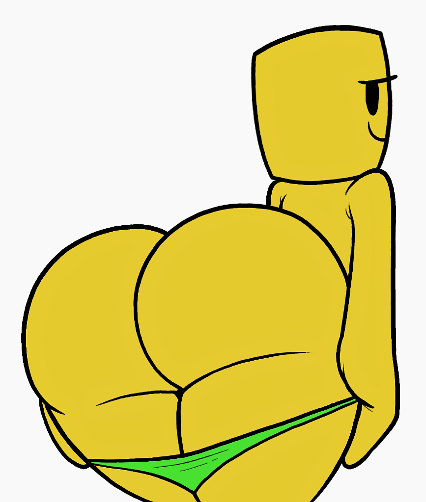 1girls ass badguynek big_ass big_butt cute edit female green_panties looking_at_viewer mob_face mooning noob panties panties_around_leg roblox robloxian simple_background smug solo source_request tagme white_background yellow_skin