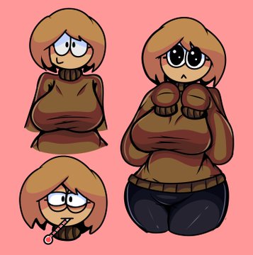 :) breasts brown_clothing brown_hair o_o pou short_hair sick tagme thick_thighs