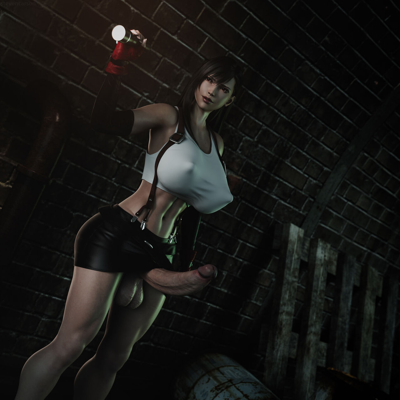 1futa, 3d, balls, big balls, big breasts, big penis, breasts, dissidia, dissidia final fantasy, final fantasy, final fantasy vii, futa only, futanari, huge breasts, huge cock, ineffective clothing, intersex, light skin, light-skinned futa, penis, solo, stevencarson, tank top, tifa lockhart