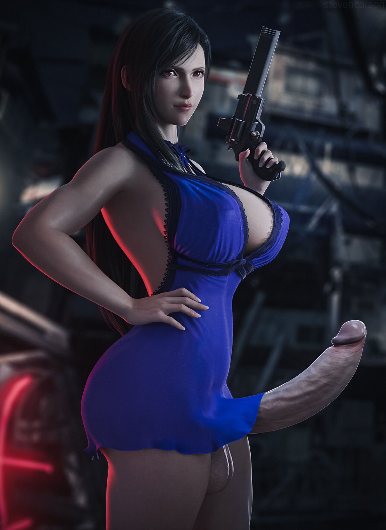 1futa, 3d, balls, big balls, big breasts, big penis, breasts, casual, casual erection, casual exposure, dress, final fantasy, final fantasy vii, firearm, futa only, futanari, gun, handgun, huge breasts, huge cock, human, ineffective clothing, intersex, light skin, light-skinned futa, pale skin, penis, revolver, solo, stevencarson, tifa lockhart, weapon