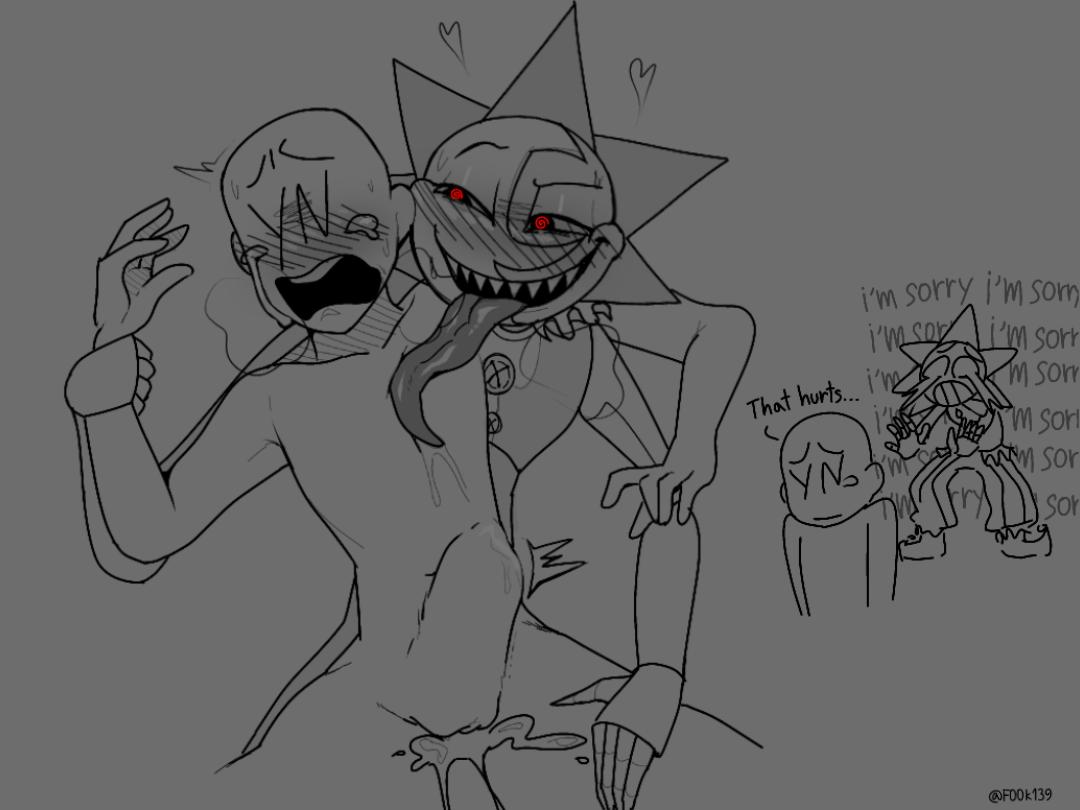 after_sex animatronic apologizing crying dacryphilia daycare_attendant_(fnaf) deep_penetration f00k139 feral five_nights_at_freddy's five_nights_at_freddy's:_security_breach heart holding_wrist human_on_humanoid human_on_robot licking_chest long_tongue looking_at_another male_only monochrome no_color rough_sex sundrop tears y/n