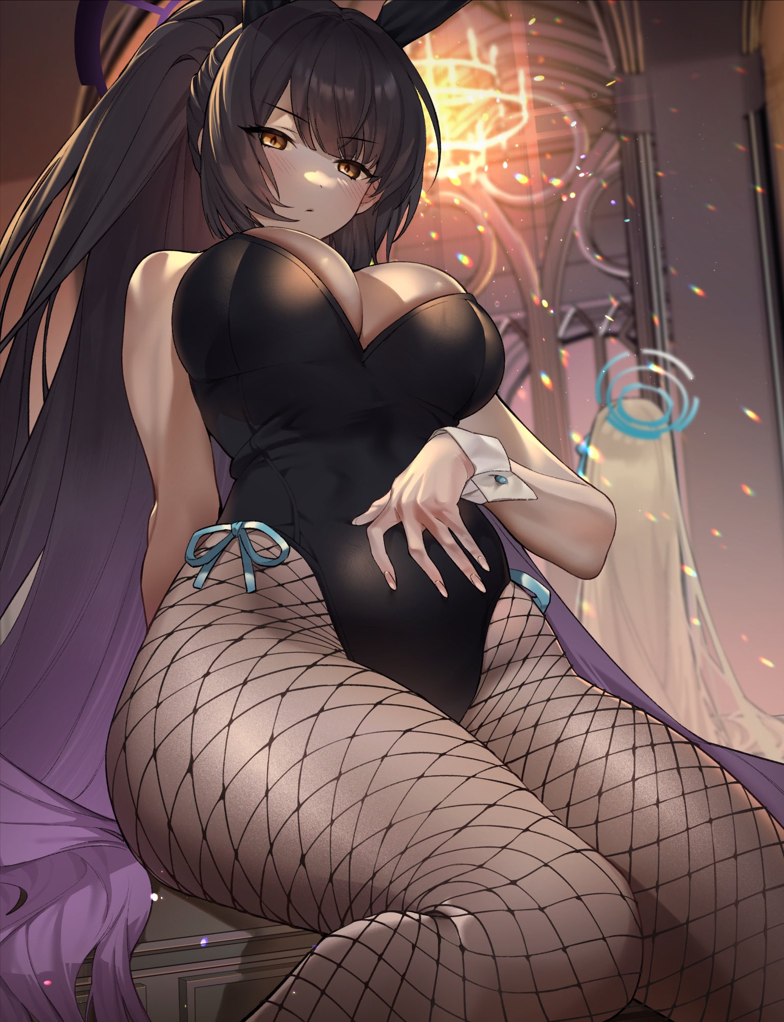 blue archive, bunny ears, bunnysuit, female, fishnets, karin (blue archive), karin (bunny) (blue archive), leotard, sino42, tagme