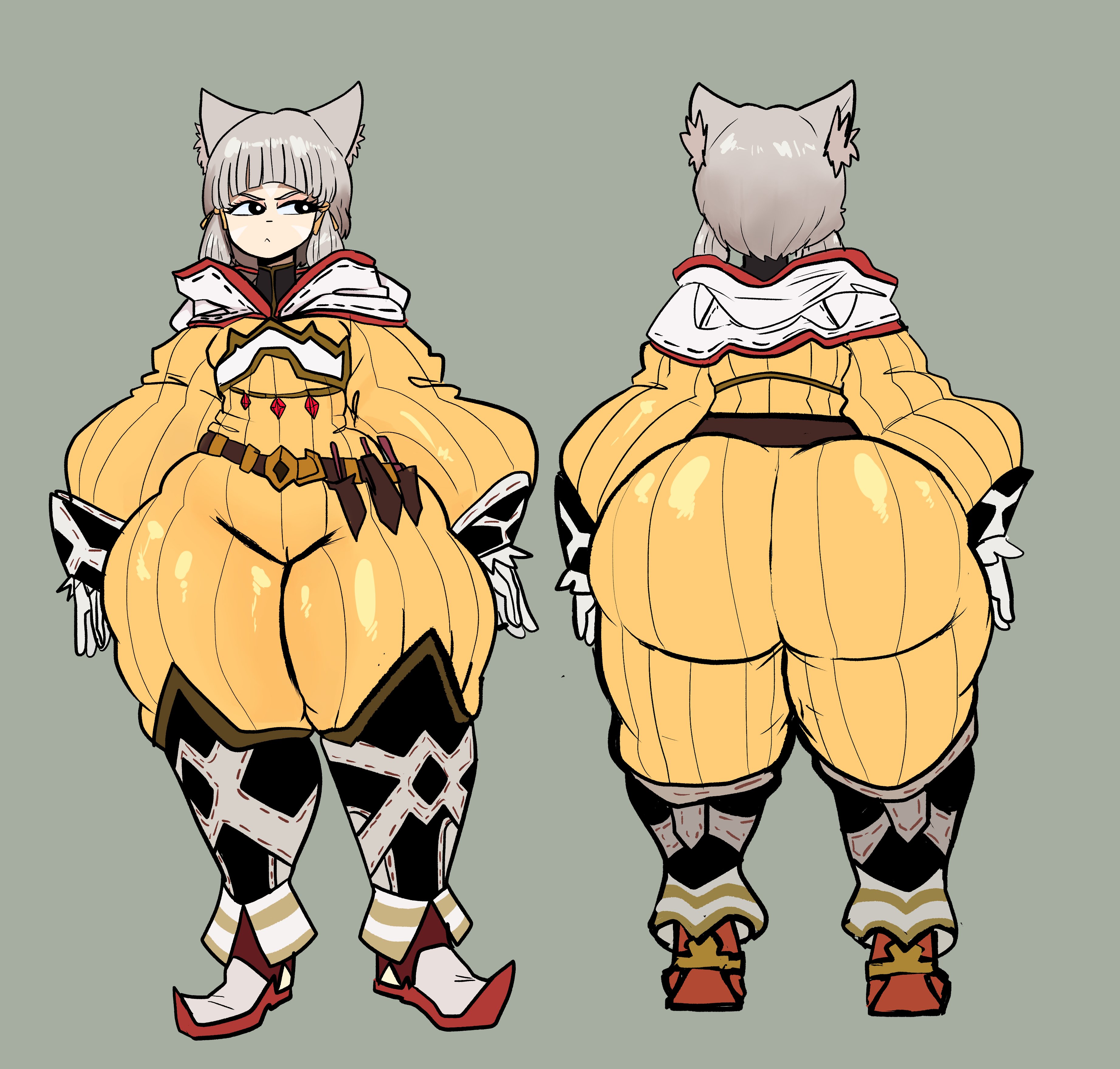 1girls, ass, ass focus, behind view, big ass, bottom heavy, bubble ass, bubble butt, cameltoe, cat ears, female, female focus, female only, front view, fully clothed, giant ass, grey hair, huge ass, huge butt, huge thighs, lemonadepikachu, nia, nia (xenoblade), nintendo, pussy, round ass, solo, thick thighs, thighs, thunder thighs, xenoblade (series), xenoblade chronicles 2