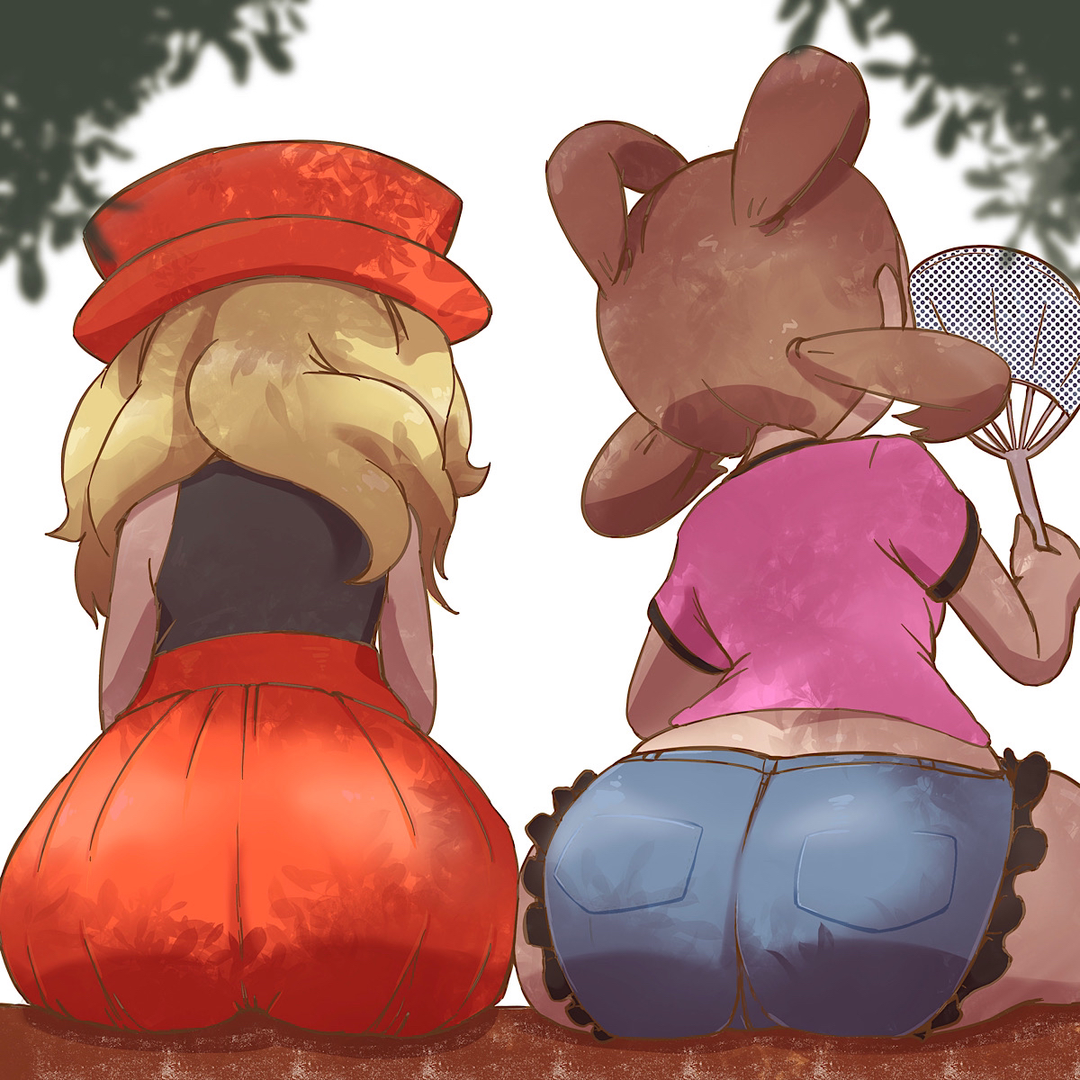 2girls, ass, back view, booty shorts, clothing, female, female only, hat, huge ass, human, human only, jean shorts, long hair, microsd (artist), nintendo, pokemon, pokemon xy, serena (pokemon games), serena (pokemon), shauna (pokemon)