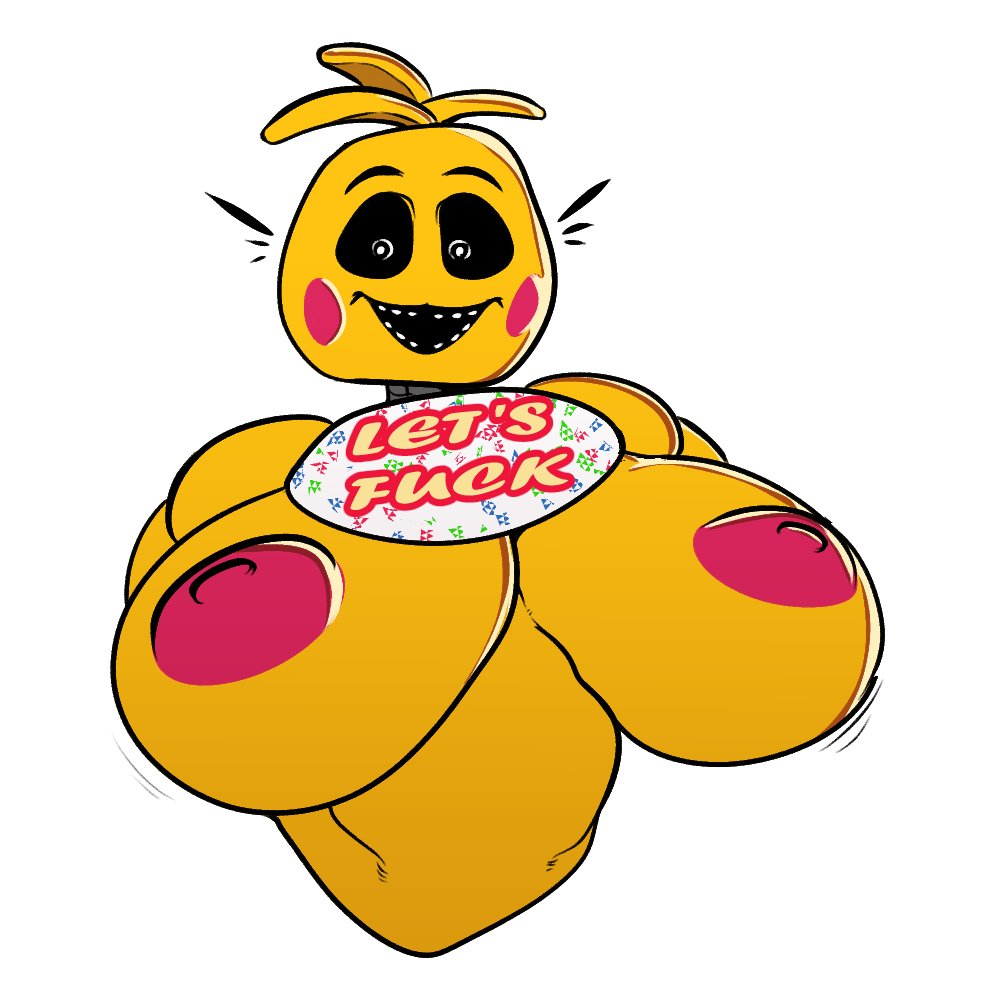 2022 animatronic anthro areola avian beakless behemaid bib big_breasts bird blush blush_stickers breasts chicken digital_media_(artwork) english_text female five_nights_at_freddy's five_nights_at_freddy's_2 galliform gallus_(genus) huge_breasts looking_at_viewer machine nipples non-mammal_breasts open_mouth phasianid pink_nipples robot scottgames solo text toy_chica_(fnaf) video_games yeehawt0wn yellow_body