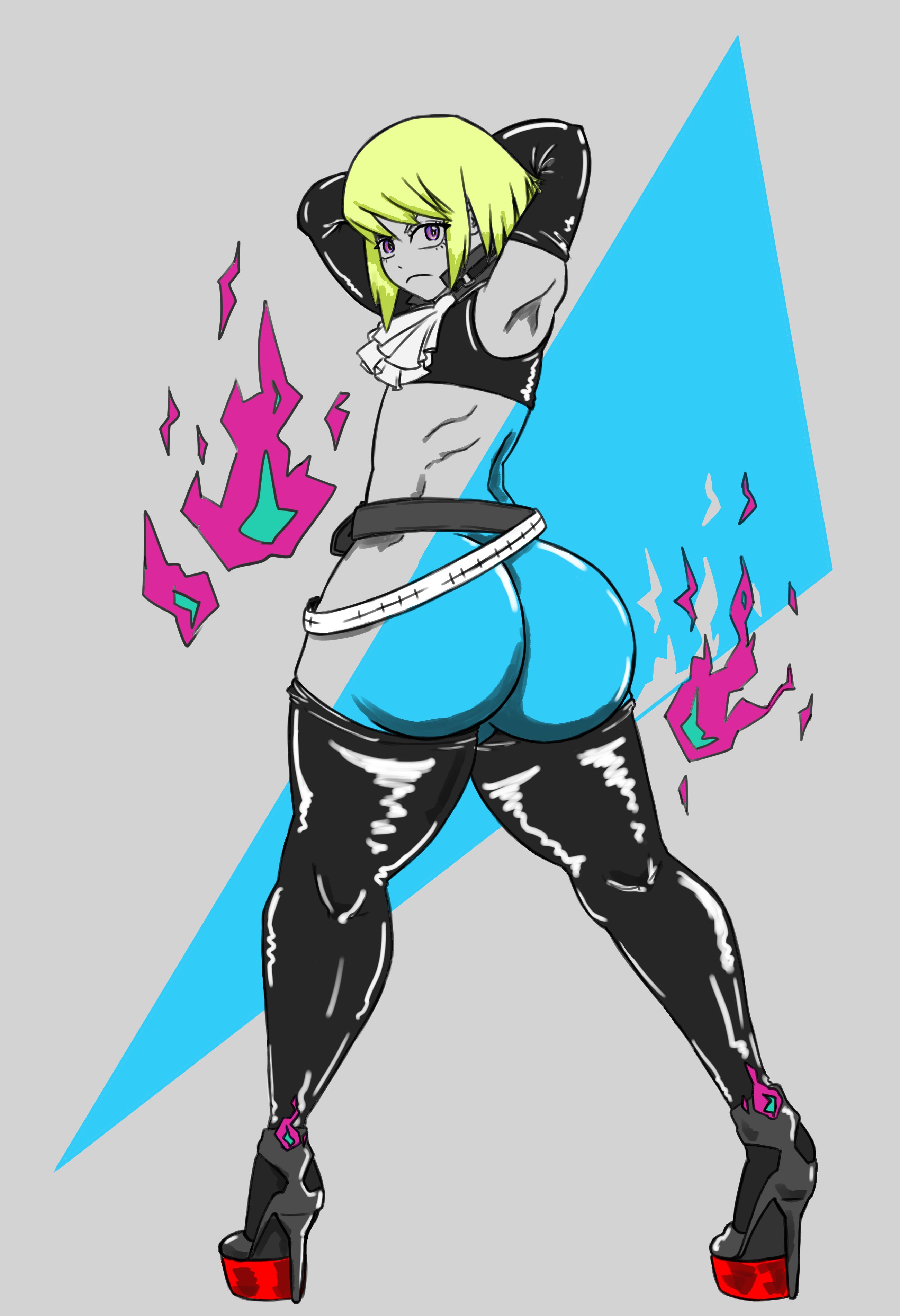 ass, big ass, femboy, high heels, huge ass, lio fotia, looking at viewer, looking back, luckyluckyluckypenny, male, male only, promare, thick thighs, thighhighs