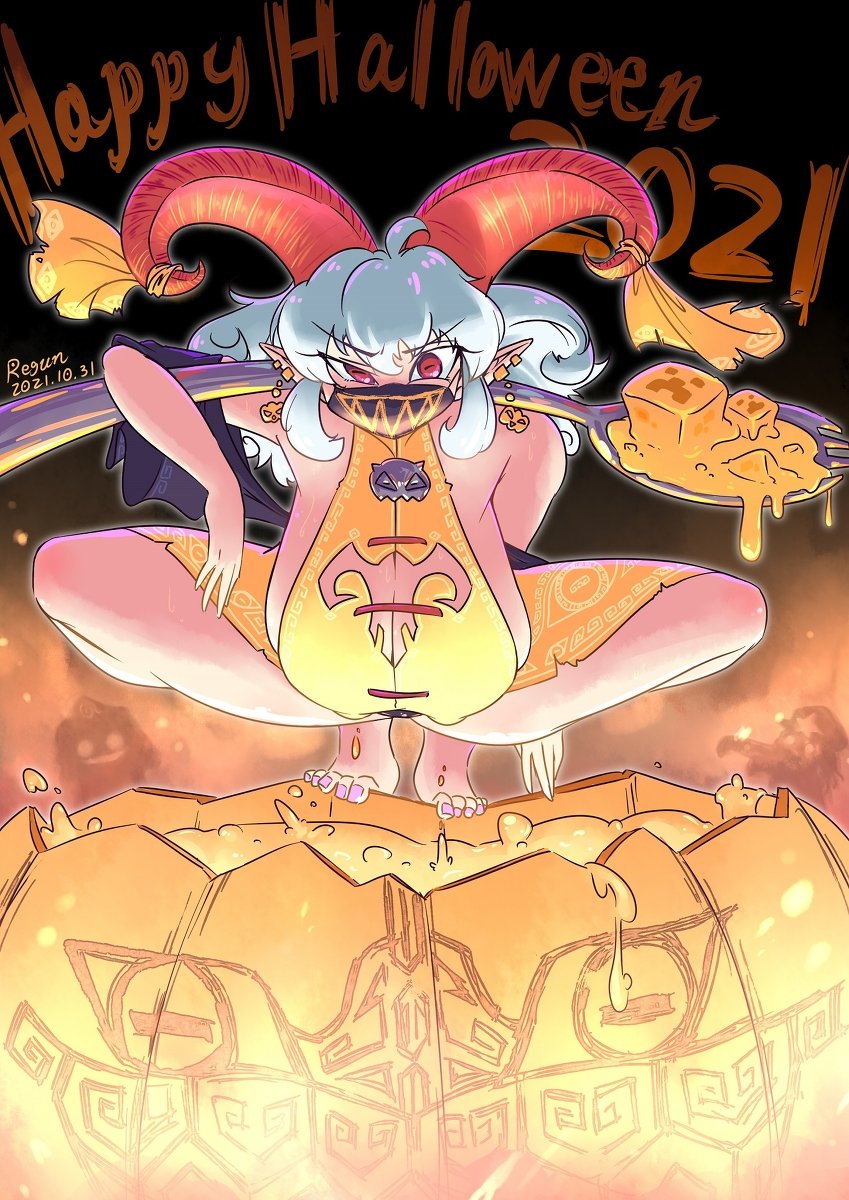 covered_nipples face_mask female huge_ass huge_breasts leiguan smile spread_legs squatting thick_thighs touhou yuuma_toutetsu