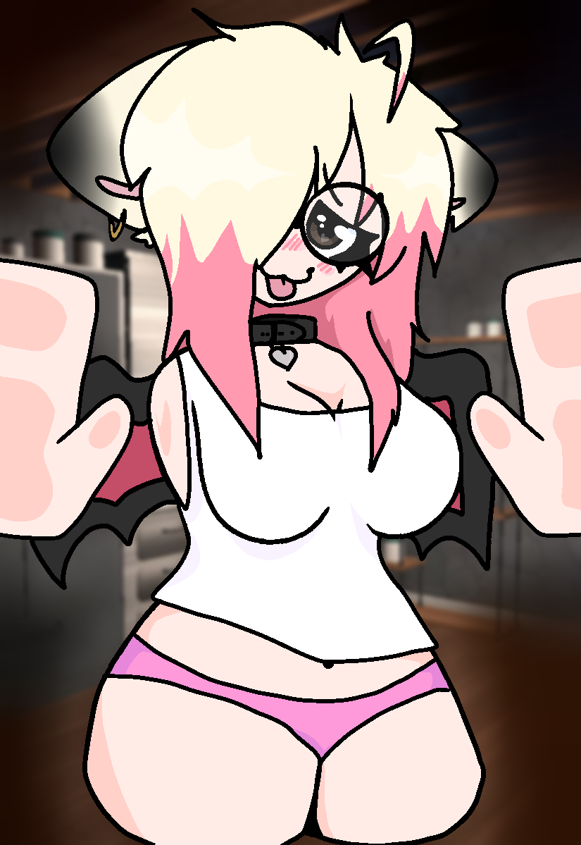 bellybutton blonde_hair collar cowlick cute ear_piercing emo female glasses hair_ears jackson0666 jacky_(jackson0666) l panties pink_hair rec_room rec_room_avatar recroom tongue_out w_mouth