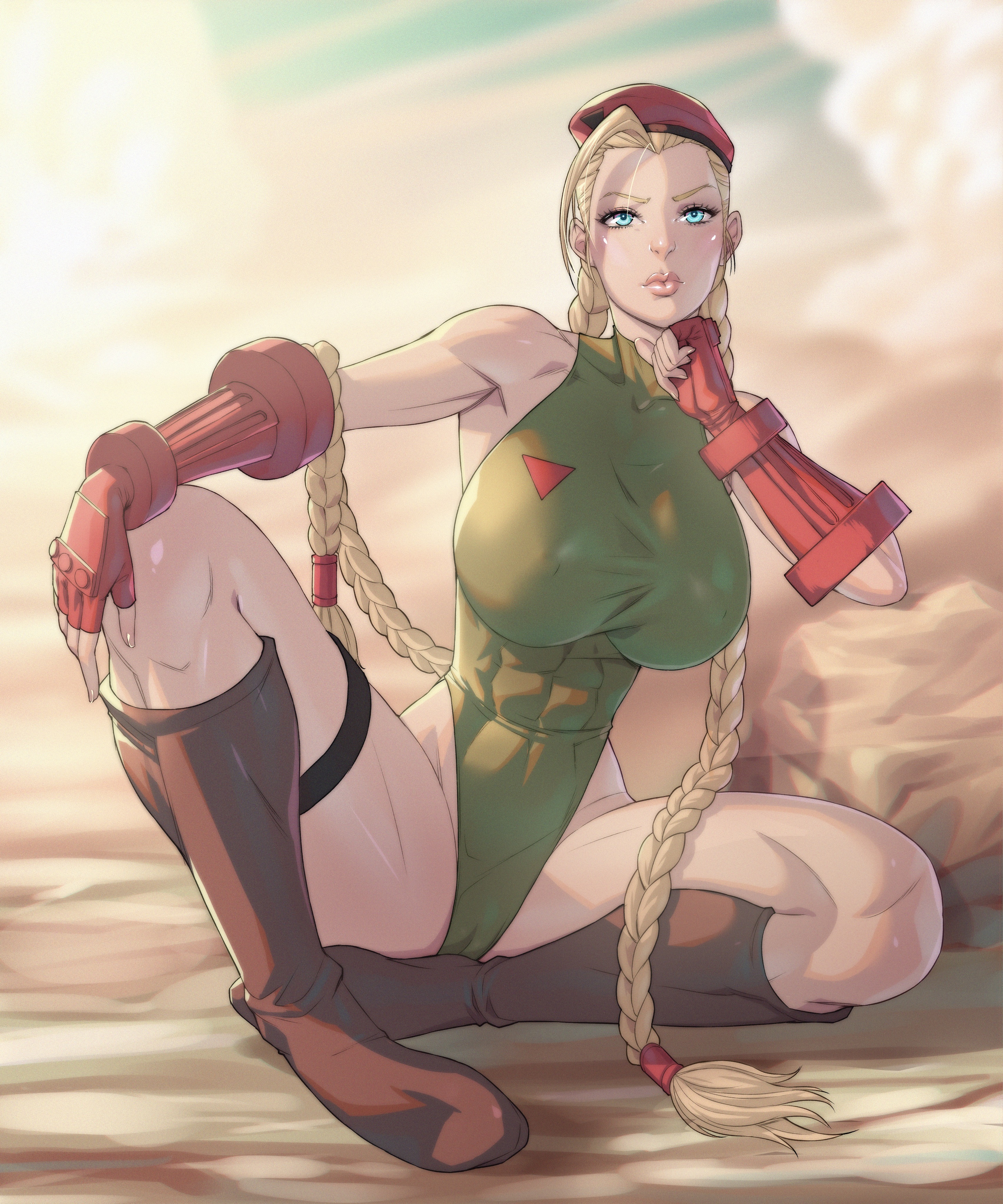 1girls, arttoru, athletic, athletic female, breasts, cammy white, female, female only, fully clothed, huge breasts, human, leotard, solo, street fighter, thick thighs