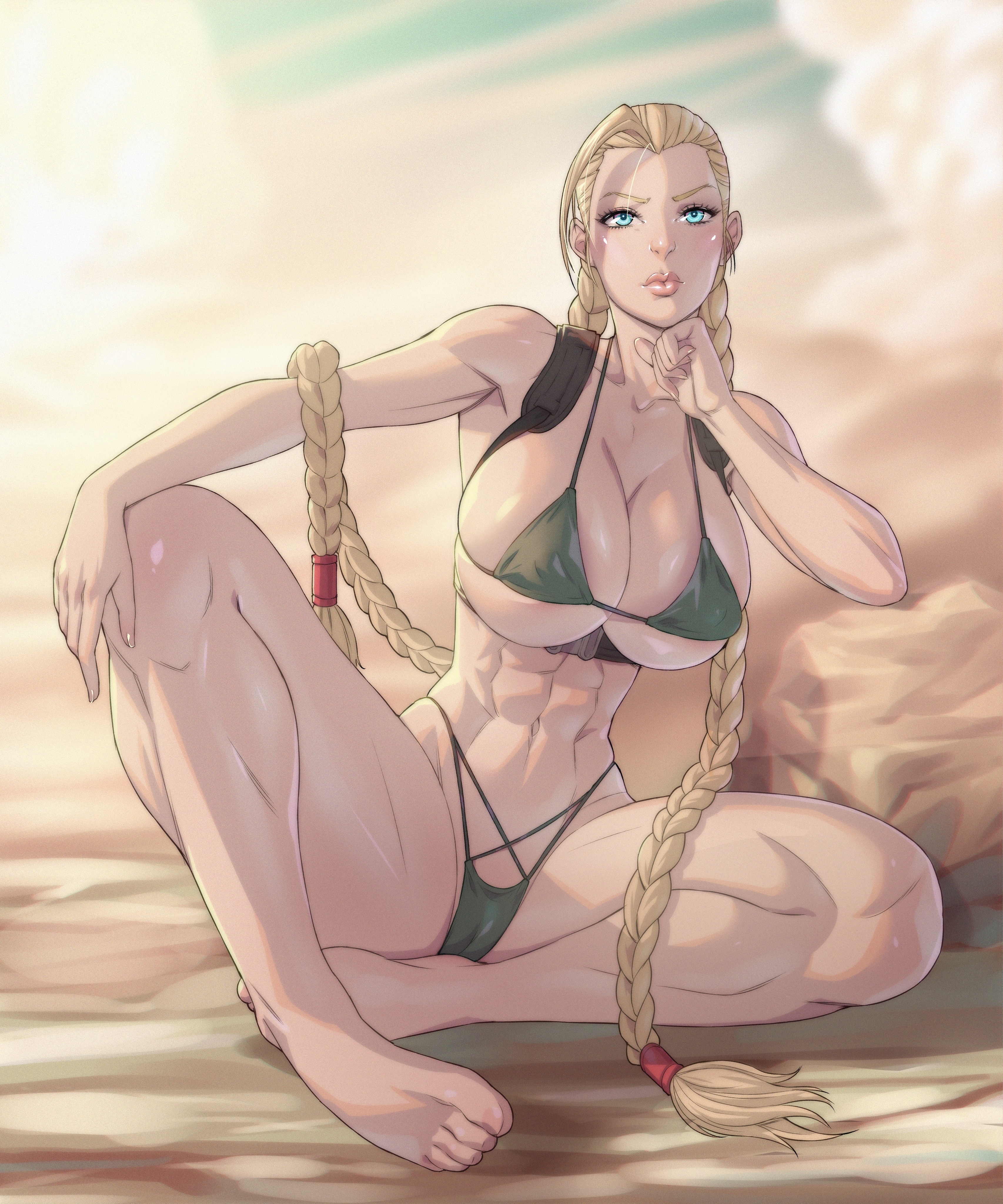 1girls, arttoru, athletic, athletic female, bikini, breasts, cammy white, female, female only, huge breasts, human, solo, street fighter, swimsuit, thick thighs