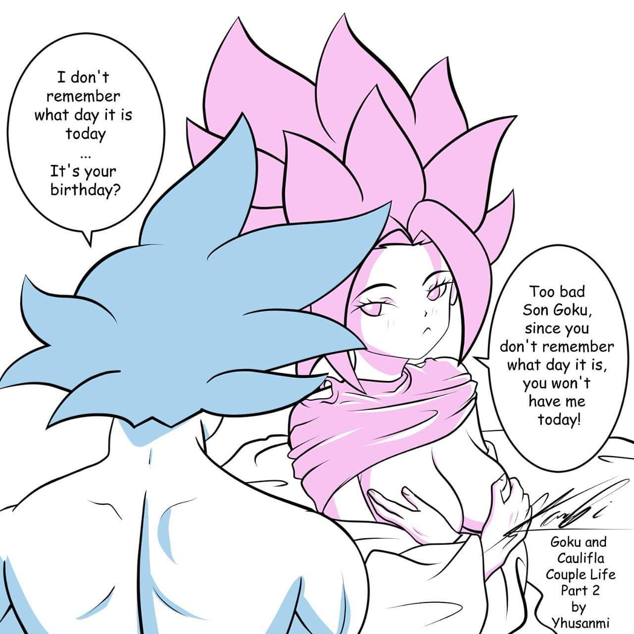 caulifla comic dragon_ball dragon_ball_super female_saiyan goku mini_comic saiyan son_goku universe_6/universe_7 universe_6_saiyan/universe_7_saiyan yhusanmi