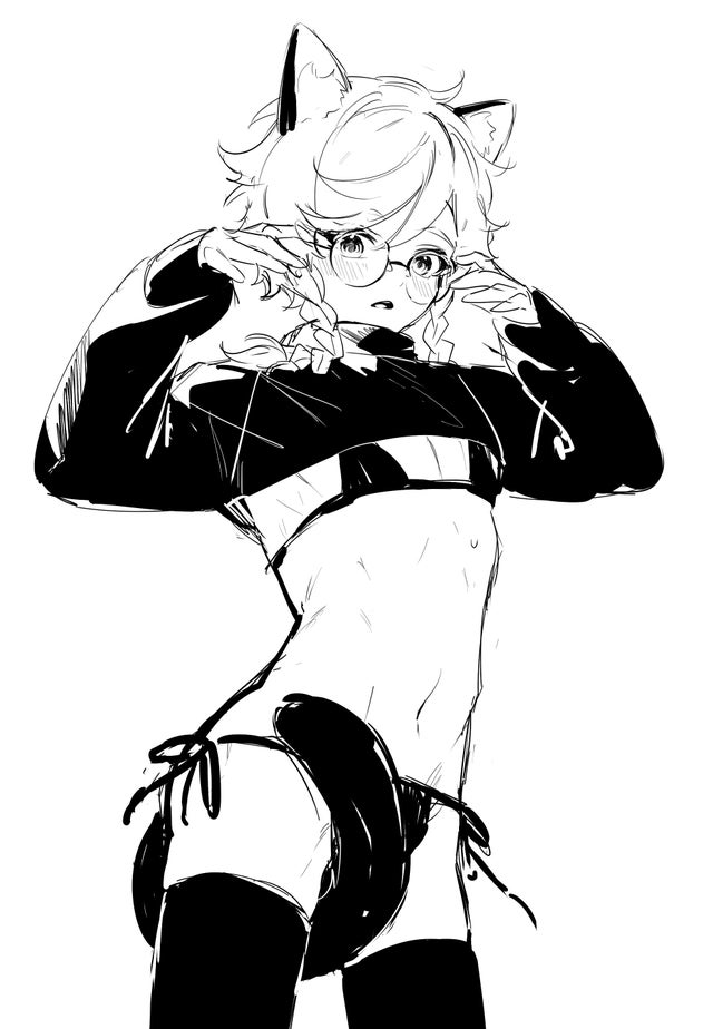 1boy, cat boy, catboy, clothed, femboy, glasses, looking at viewer, male