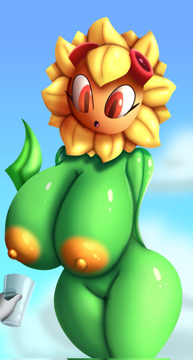 1girls, anthro, anthro only, anthrofied, artist request, barely visible pussy, big breasts, breasts, completely nude, eyelashes, female, female only, flora fauna, glass, goggles, green body, green skin, hips, holding object, huge breasts, humanoid, hyper breasts, large areolae, large breasts, naked, nipples, nude, nude female, nudity, open mouth, orange eyes, plant, plant girl, plant humanoid, plantie, plants, plants vs zombies, plants vs zombies: heroes, pussy, solar flare (pvz), solo, solo female, sunflower (pvz), thick, thick thighs, thighs, top heavy, voluptuous, wide hips