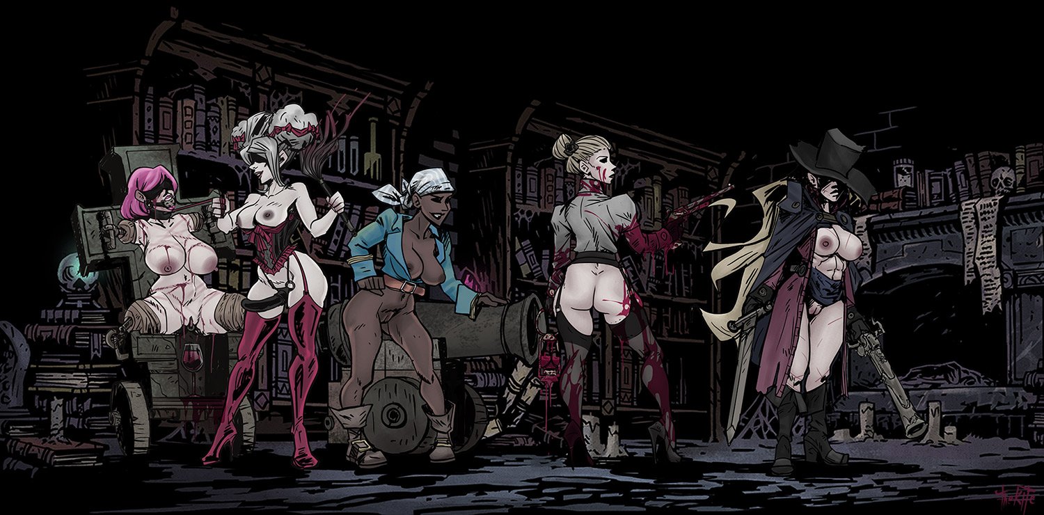5girls, amputee, ball gag, barbarian, big breasts, blindfold, blood, bondage, breasts, casual nudity, countess (darkest dungeon), dark skin, dark-skinned female, darkest dungeon, exposed breasts, exposed pussy, female, femdom, femsub, gag, multiple females, multiple girls, pussy, quadruple amputee, thekite, weapons