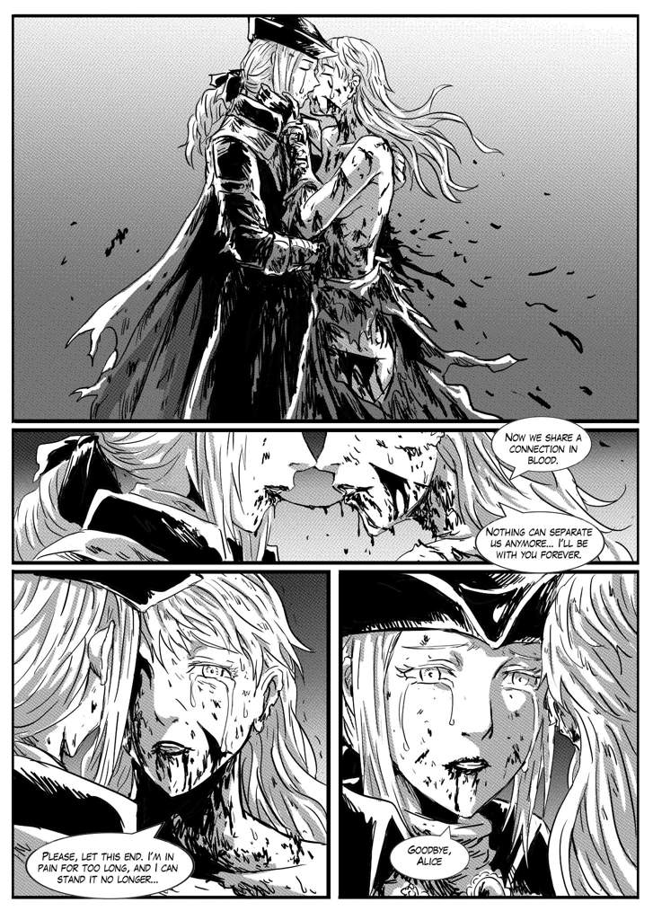 2girls alice blood bloodborne comic crying defeated exhibitionism exposed_breasts female female_only femdom fight fromsoftware guro imminent_yuri lady_maria_of_the_astral_clocktower love royalty sad sony_corporation sony_interactive_entertainment tragic_backstory unknown_artist victorian video_games yuri