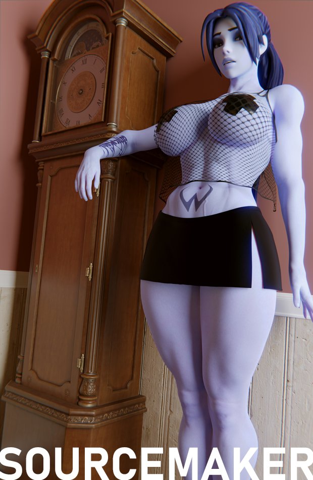 1girls, 3d, blender, bra, breasts, embarrassed, female, female only, fishnets, huge breasts, imminent sex, inviting, looking at viewer, looking down, miniskirt, mouth open, overwatch, pasties, shy, skirt, solo, solo female, sourcemaker, standing, widowmaker