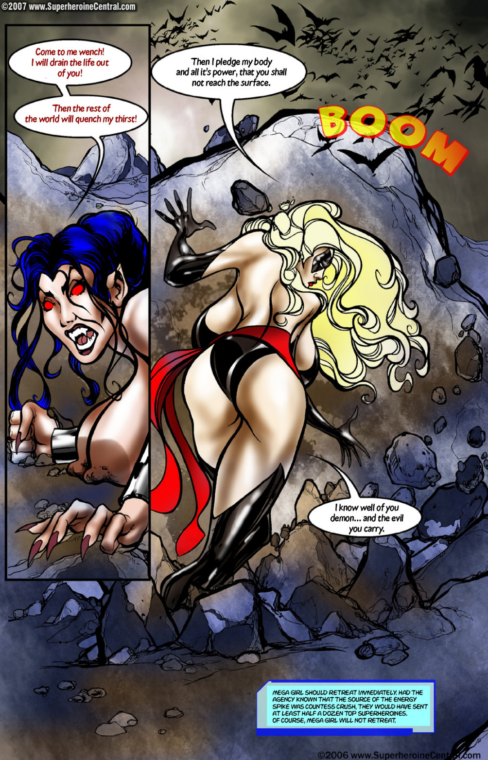 2girls big_breasts blonde_hair breasts comic female gigantic_breasts huge_breasts monster monster_girl multi_arm multi_breast multi_limb nazi omac superheroine vampire villainess