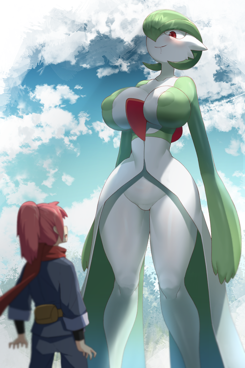 1boy 1girls 2022 alpha_pokémon alternate_hair_color anthro athletic_female bottomless breasts chest_spike clothed_male convenient_censoring crazy_eyes drool drooling erect_nipples female gardevoir green height_difference hi_res hips horny hourglass_figure huge_breasts human inguinal_ligament knees larger_female long_hair long_legs looking_down looking_up male naughty_face nervous nintendo nipple_bulge nipples outdoors pelvic_lines pink_hair png pokémon_(species) pokemon pokemon_(species) pokemon_legends:_arceus ponytail puffy_nipples red_eyes red_scarf rei_(pokemon) scarf short_hair short_male sinensian size_difference slim_waist smaller_male smile subtle_pusys thick_thighs thighs tied_hair wasp_waist white_body white_skin wide_hips yandere