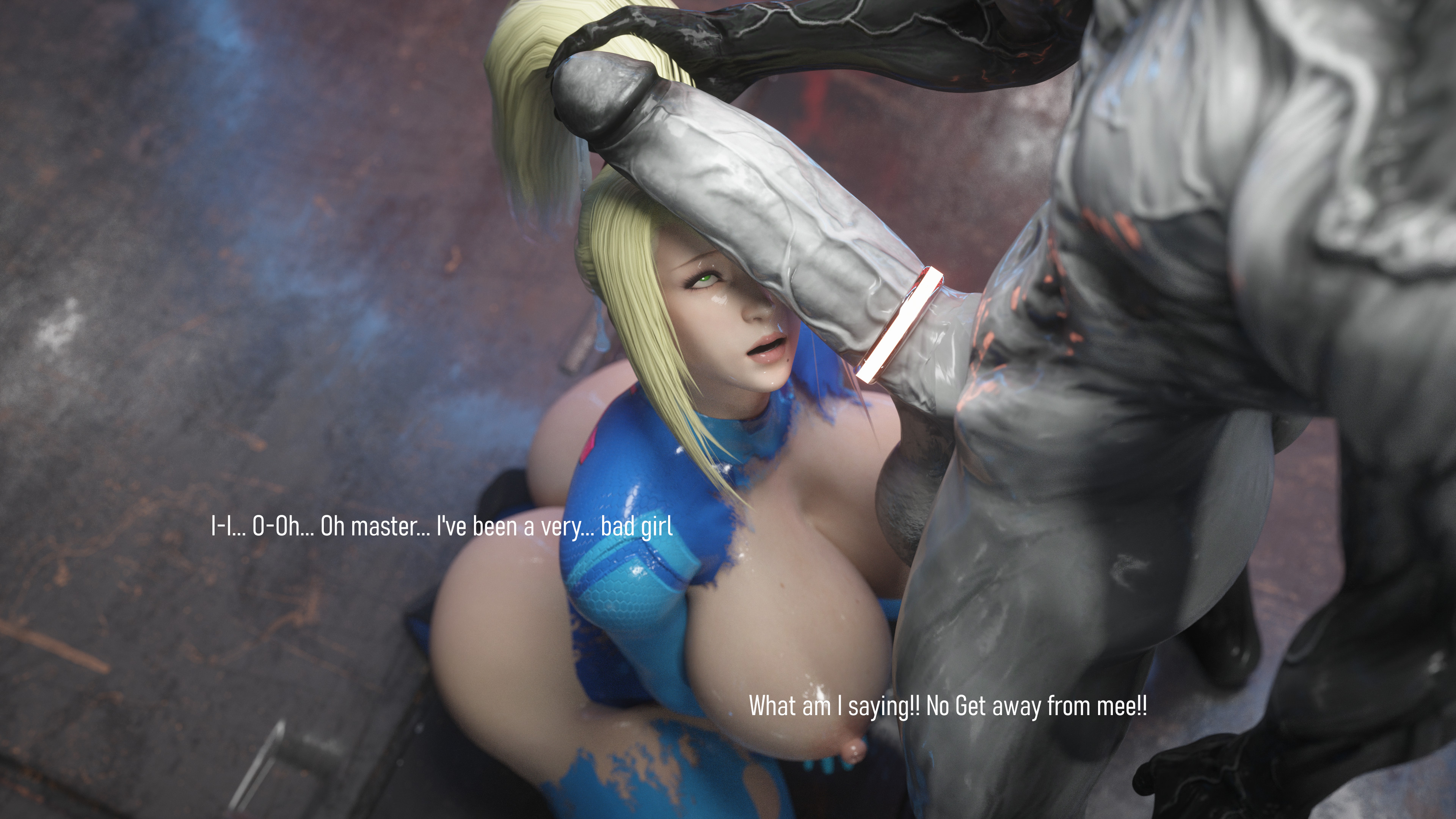 1girls, 3d, alternate version available, ass, big ass, big breasts, big penis, bimbo, blonde hair, bounty hunter, breasts, captured, cock, cock ring, cock sleeve, completely nude, confidence loss, crossover, defeated, defeated heroine, dialogue, domination, domination loss, eastern and western character, english text, escape, female, female human, femsub, forced, forced exposure, forced presentation, fucked into submission, fucked silly, gangrape, green eyes, hair pull, holding, huge ass, huge breasts, huge cock, icedev, imminent oral, larger male, looking up, male, maledom, metroid, mind break, monster, monster boy, monster cock, monster on female, monster rape, nintendo, nude, nude male, on knees, outlast, penis, penis awe, ponytail, ponytail hold, prison, prisoner, rape, raped by monster, red barrels, restraints, ripped clothing, samus aran, size difference, smaller female, stripped, stripped naked, taunting, text, utter domination, video games, walrider, weird crossover, white skin, zero suit, zero suit samus