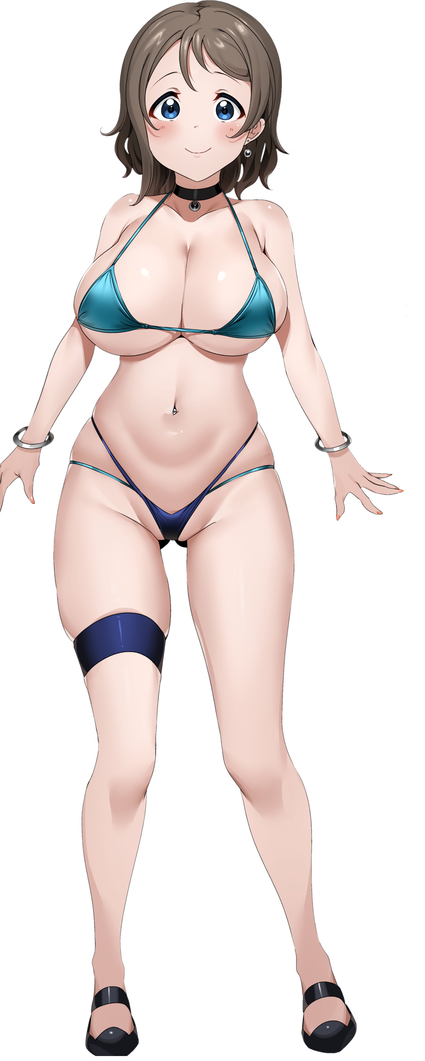 bikini, breasts, female, huge breasts, love live! sunshine!!, micro bikini, smile, tem10, watanabe you