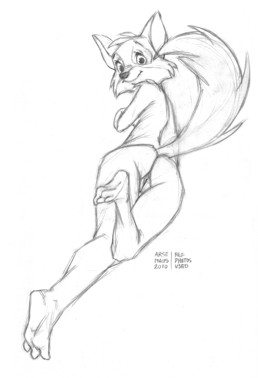 2010 anthro arsemaus canine disney female female_only fox fur furry maid_marian mammal monochrome pussy robin_hood_(disney) rough_sketch sketch solo tagme