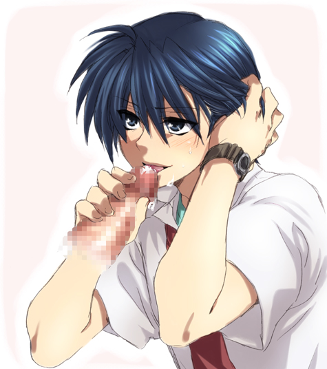 censored clannad clothing male male_only multiple_males oral_sex tagme tomoya_okazaki yaoi