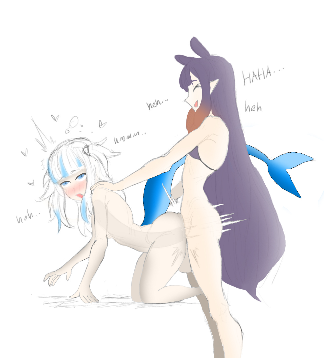 1futa, 1girls, balls, blue eyes, blush, bottomless, clothed, clothing, color, colored, doggy style, duo, edit, erection, female, flat chest, fucked from behind, futa on female, futanari, gawr gura, hands on shoulders, hololive, hololive english, huge cock, humanoid, intersex, light skin, light-skinned female, light-skinned futa, makinakid, mostly nude, ninomae ina'nis, nude, pale skin, penis, purple hair, sex, standing, virtual youtuber, white hair, x-ray
