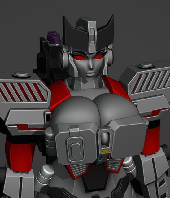 1girls 3d big_breasts breasts cleavage cybertronian eyeliner female female_only grey_body hasbro megaempress red_eyes sole_female solo squished_breasts takara_tomy transformers transformers_g1 transformers_jg1 trawert wip