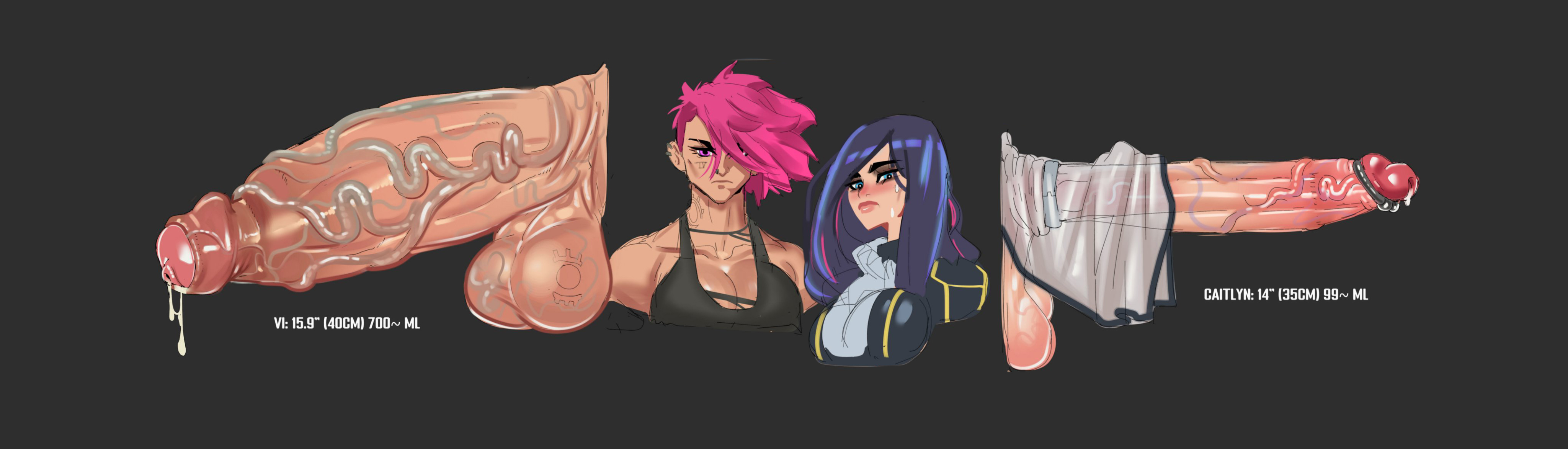 2futas, arcane, arcane caitlyn, arcane vi, balls, big penis, caitlyn kiramman, canon couple, chart, clothed, clothing, cum, cum volume chart, cum volume comparison, duo, edit, erection, futa only, futanari, huge cock, human, hyper penis, intersex, league of legends, light skin, light-skinned futa, mostly clothed, muscular, muscular futa, penis, penis chart, penis comparison, penis measuring, penis size chart, penis size comparison, penis size difference, riot games, size chart, size comparison, standing, streachybear, testicles, veiny penis, vi