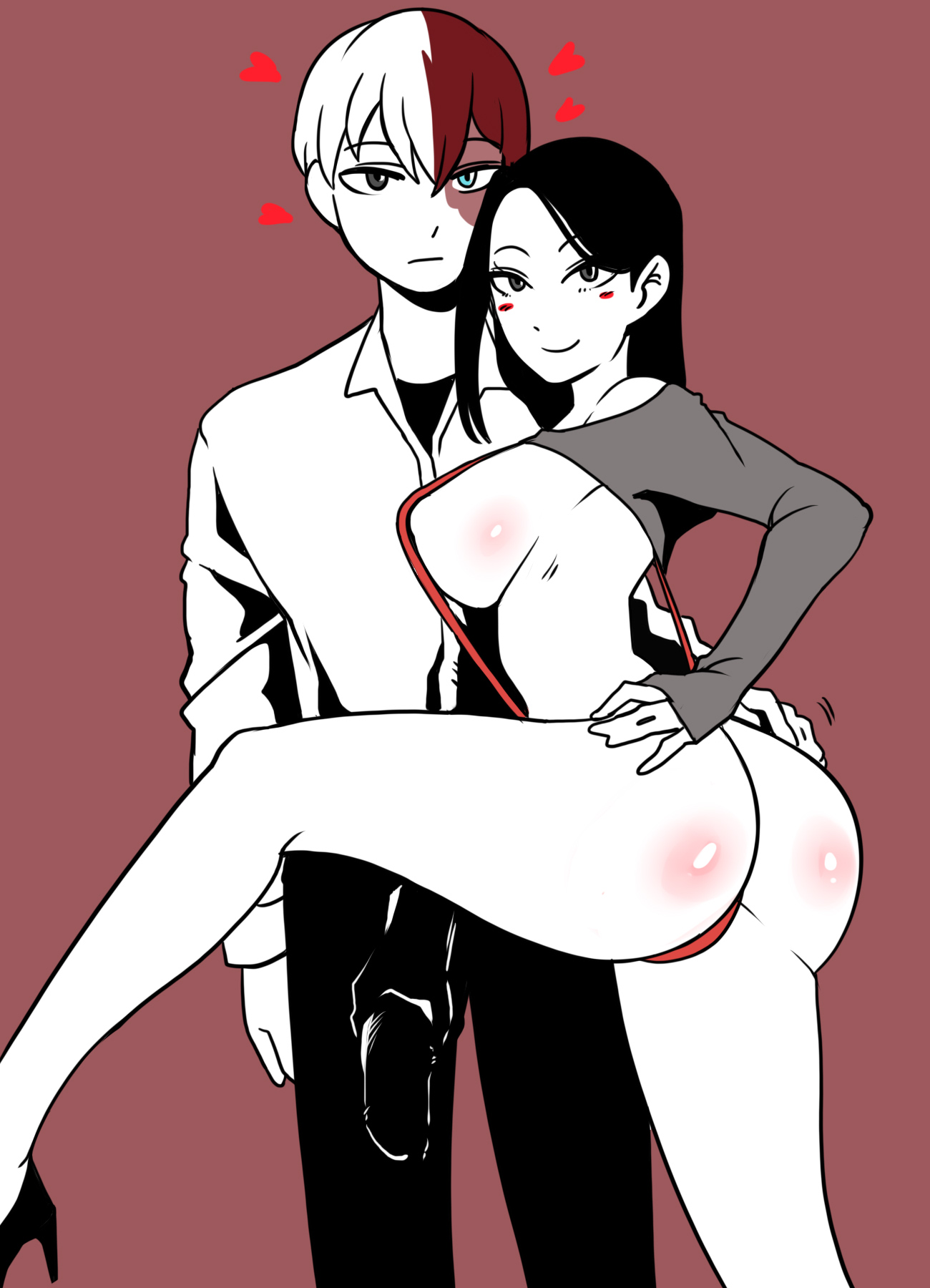 ass, ass grab, big ass, big breasts, big butt, big penis, breasts, deaf (artist), fanon couple, female, hand in pants, handjob, high heels, male, momo yaoyorozu, my hero academia, penis, shouto todoroki, sling bikini, slingshot swimsuit, todoroki shouto, yaoyorozu momo
