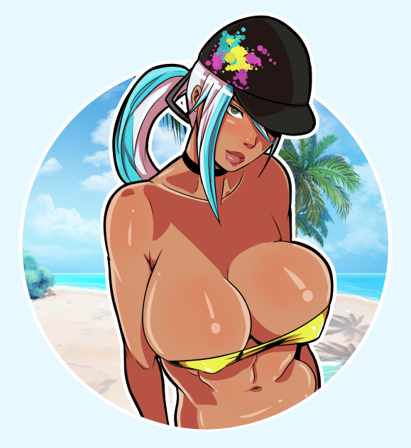 1girls alternate_breast_size baseball_cap big_breasts bikini blue_hair breasts busty cap cleavage dark-skinned_female dark_skin erect_nipples female female_focus female_only hourglass_figure huge_breasts isla_(kof) king_of_fighters king_of_fighters_xv large_breasts long_hair nipple_bulge ponytail pululon snk solo wide_hips