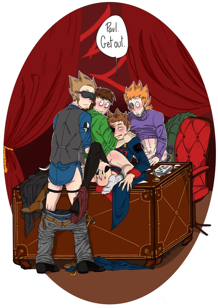 4boys anus ass curtains edd_(eddsworld) eddsworld eddsworld_future future_edd_(eddsworld) gay gay_sex looking_at_viewer male_only matt_(eddsworld) oxytreza pants shirt sitting tom_(eddsworld) tord_(eddsworld) touching_penis without_pants yaoi