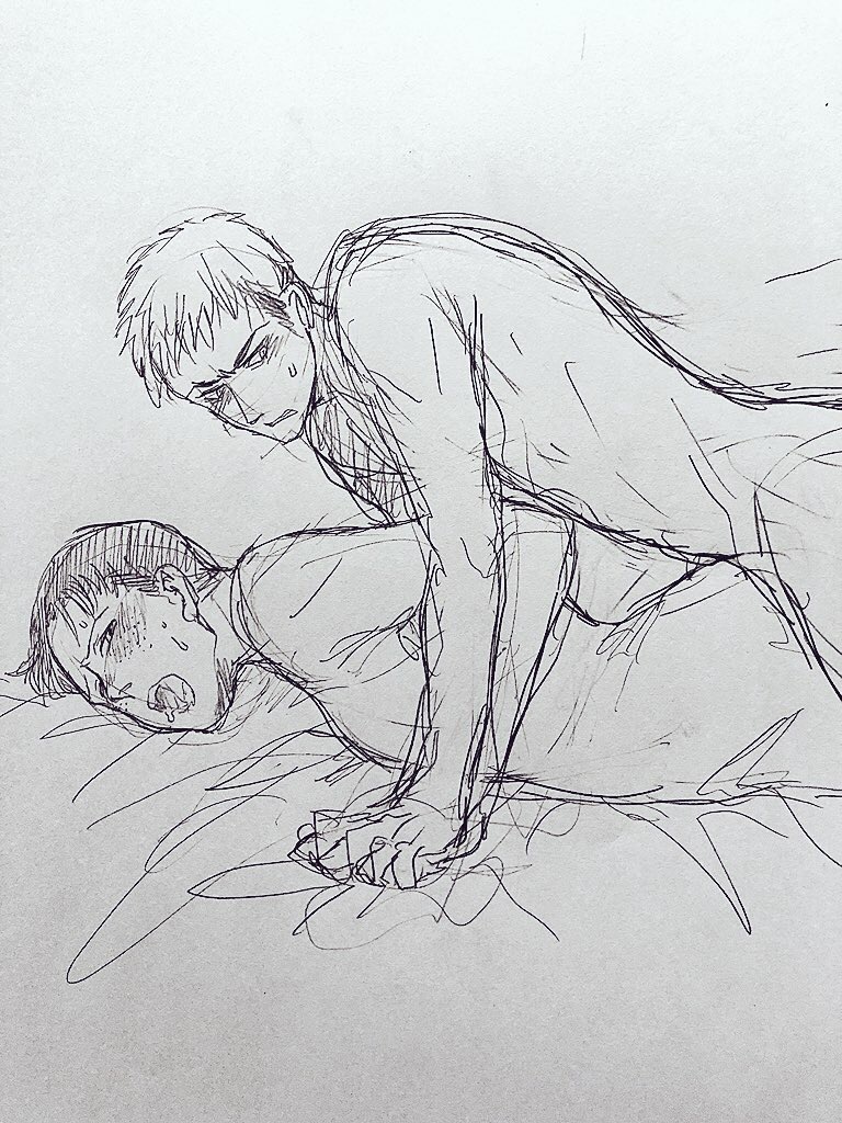 2boys attack_on_titan black_hair_male blush flatiron_position freckles from_behind gay gay_sex jean_kirstein male male/male male_only male_penetrating marco_bodt moaning_in_pleasure naked on_bed pleasure_face saliva_trail shingeki_no_kyojin yaoi