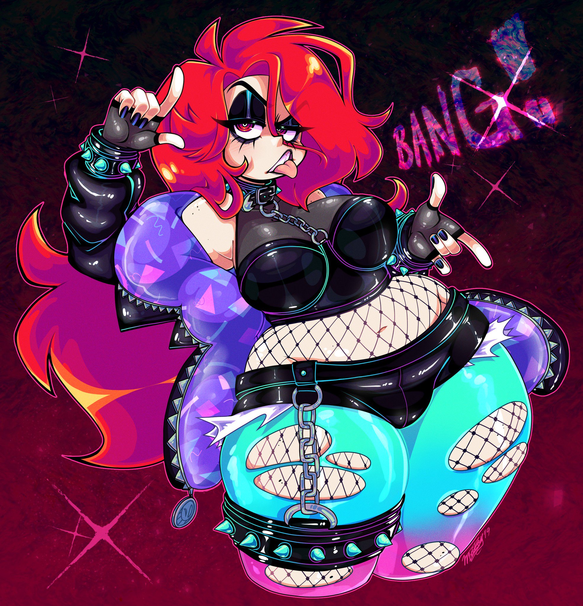 80's theme, ass, big ass, big breasts, big butt, big hips, breasts, female, red hair, toon michaela, toxicsoul77, whore eyes