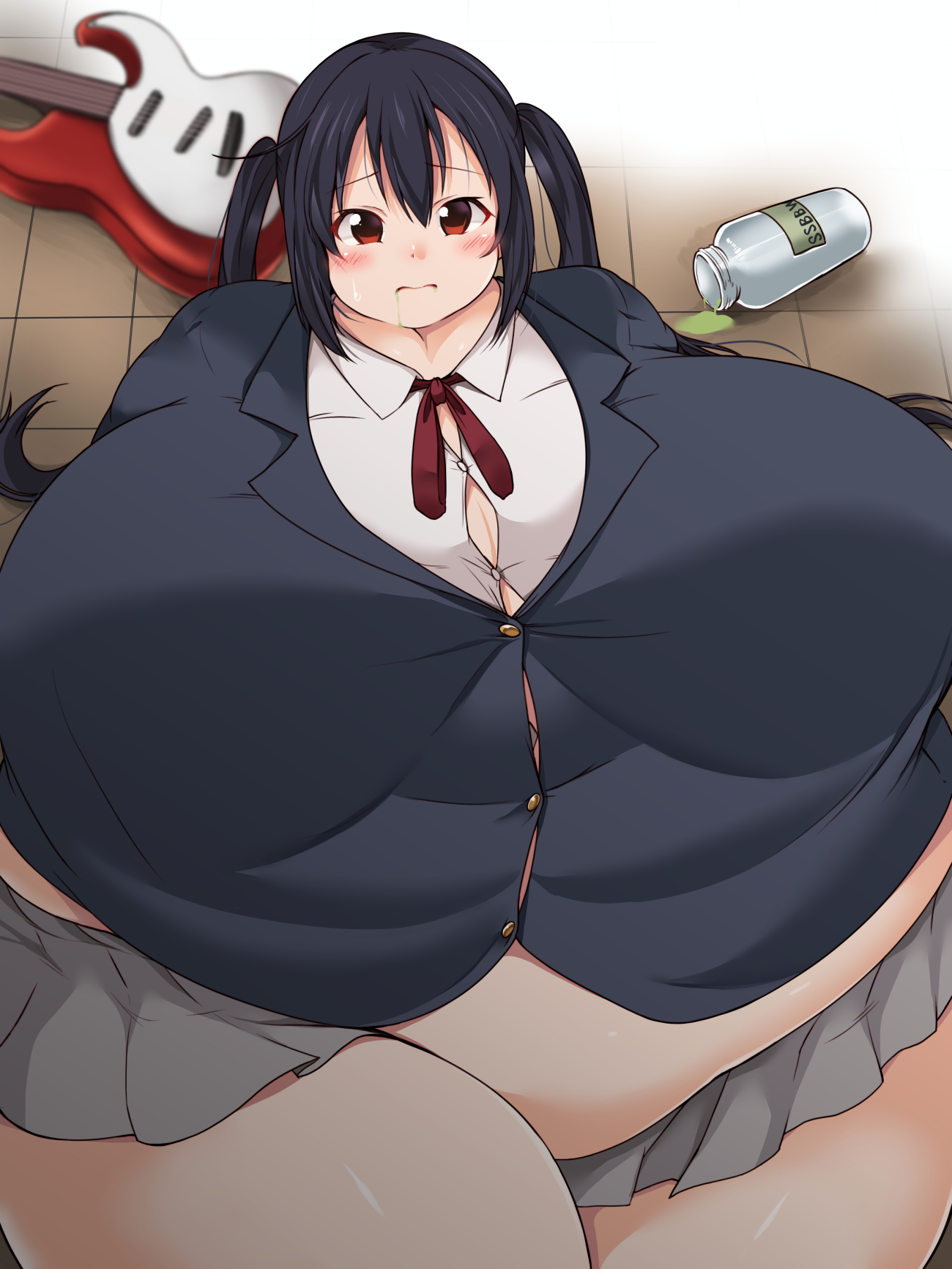 1girls, 2022, azusa nakano (k-on!), bbw, belly, big belly, big breasts, black hair, breasts, chubby, chubby female, curvaceous, curvy, fat, fat female, female, female focus, gigantic breasts, huge belly, huge breasts, hyper, hyper breasts, k-on!, kurocaze, large belly, large breasts, long hair, obese, obese female, overweight, overweight female, red eyes, school uniform, schoolgirl, solo, solo female, solo focus, ssbbw, thick thighs, thighs, voluptuous