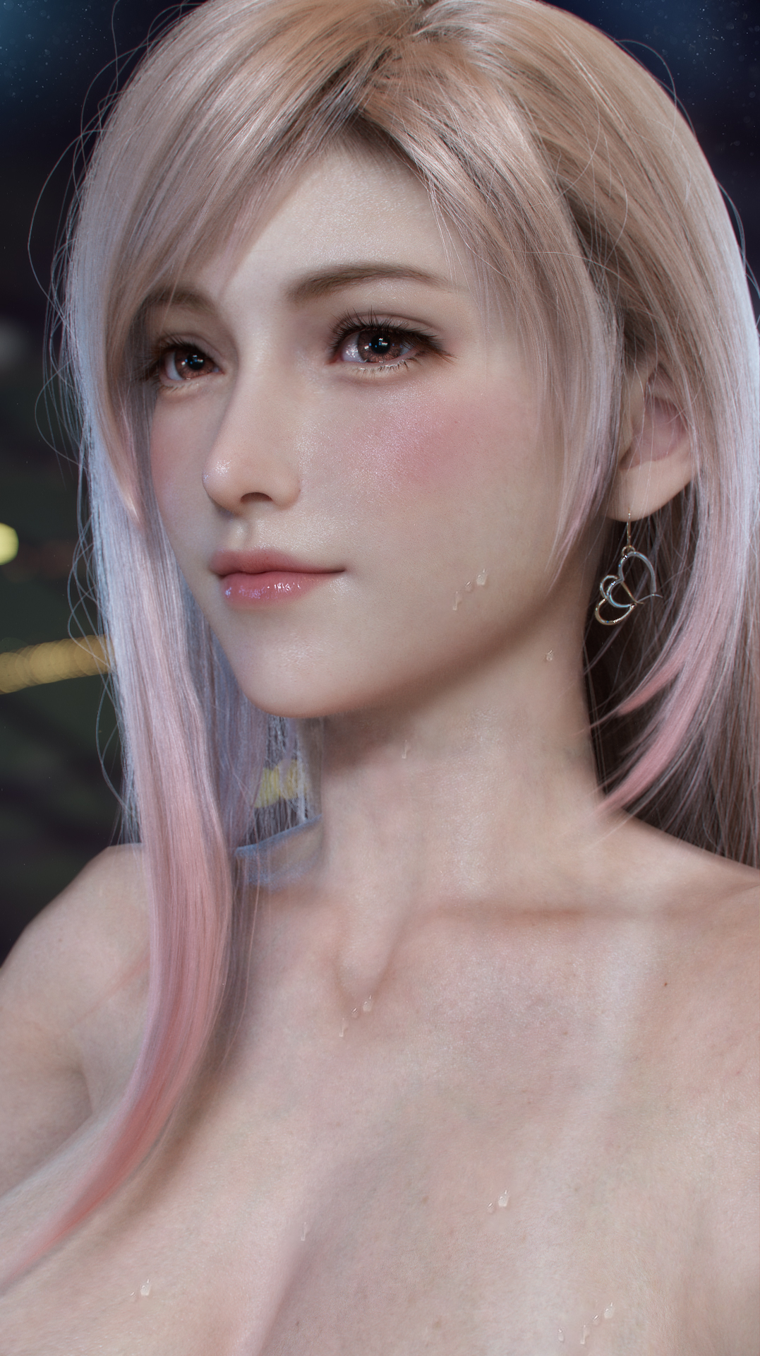 1girls, 3d, 3d (artwork), alternate hair color, big breasts, blonde hair, blush, breasts, busty, curvy, cute, ear piercing, earrings, female, final fantasy, final fantasy vii, final fantasy vii remake, hourglass figure, large breasts, looking pleasured, pierced ears, pinup, platinum blonde hair, pleasure face, seductive, seductive look, slash soft, smile, solo, solo female, tifa lockhart