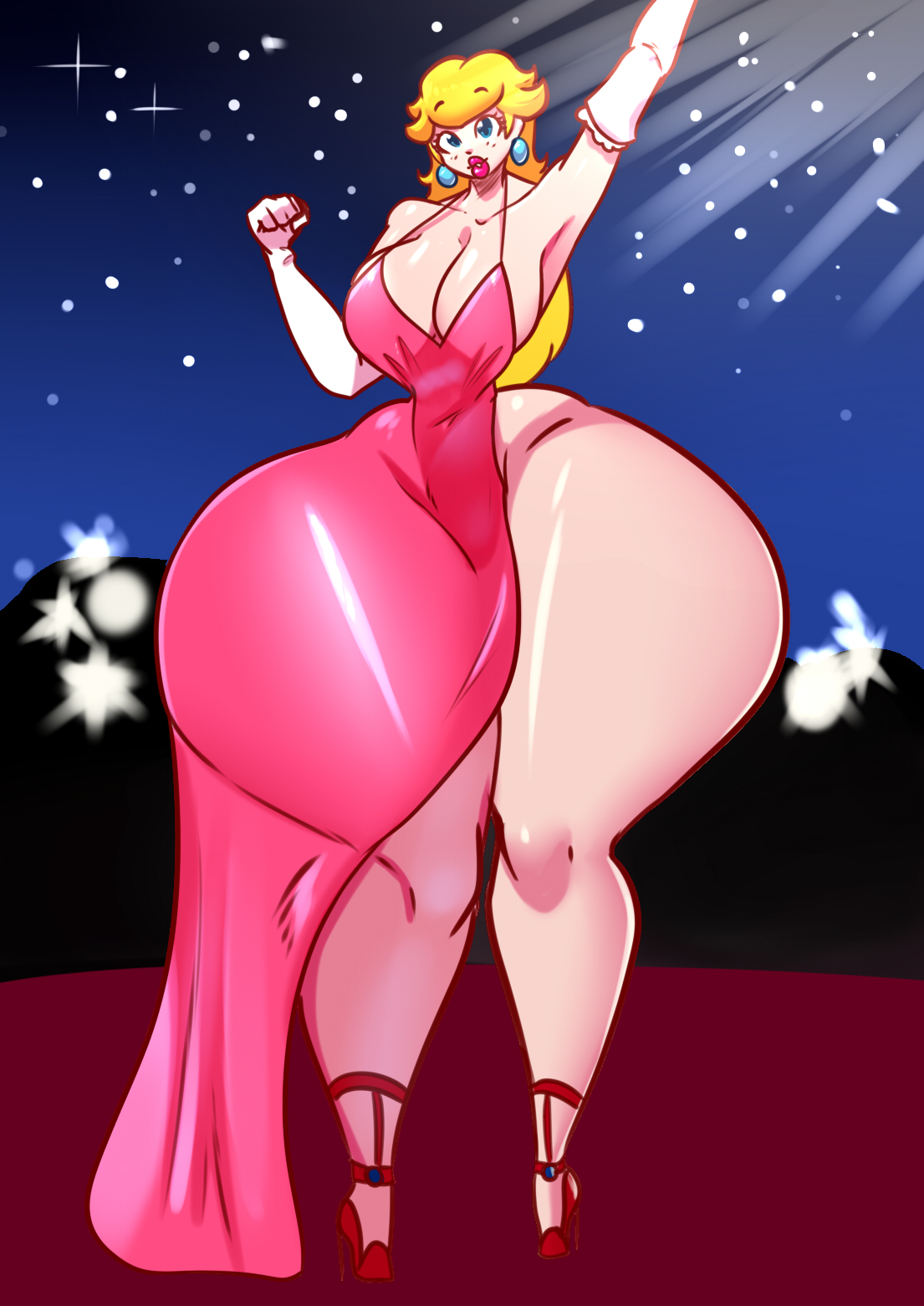 ass, ass bigger than head, ass focus, barely clothed, big ass, big breasts, boob window, breasts, clothed, female, female only, huge ass, huge breasts, hyper ass, mario (series), nintendo, no bra, no underwear, princess peach, schnauzercito, sideass, sideboob, useless clothing